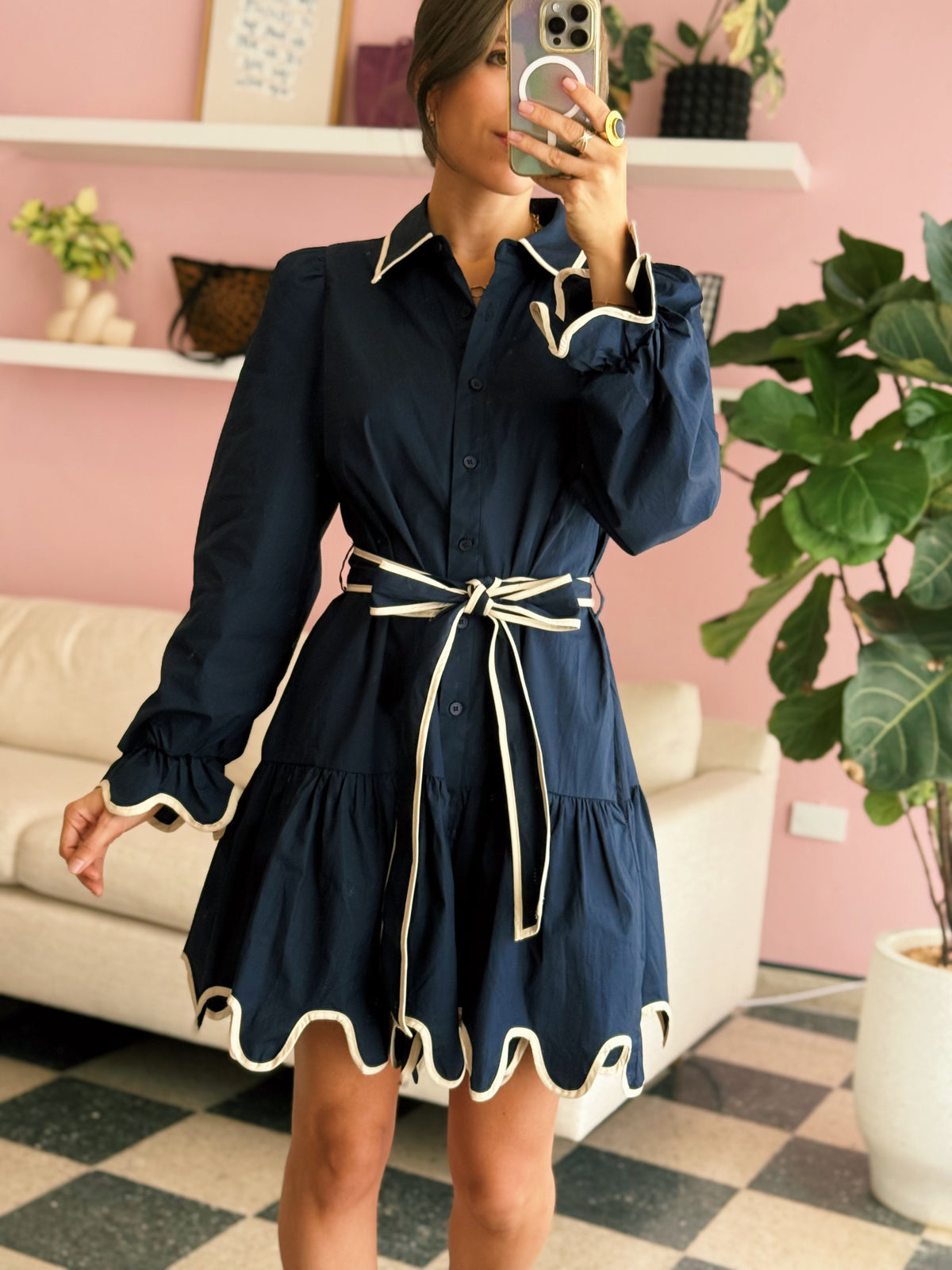 Scallop Edge Navy Dress