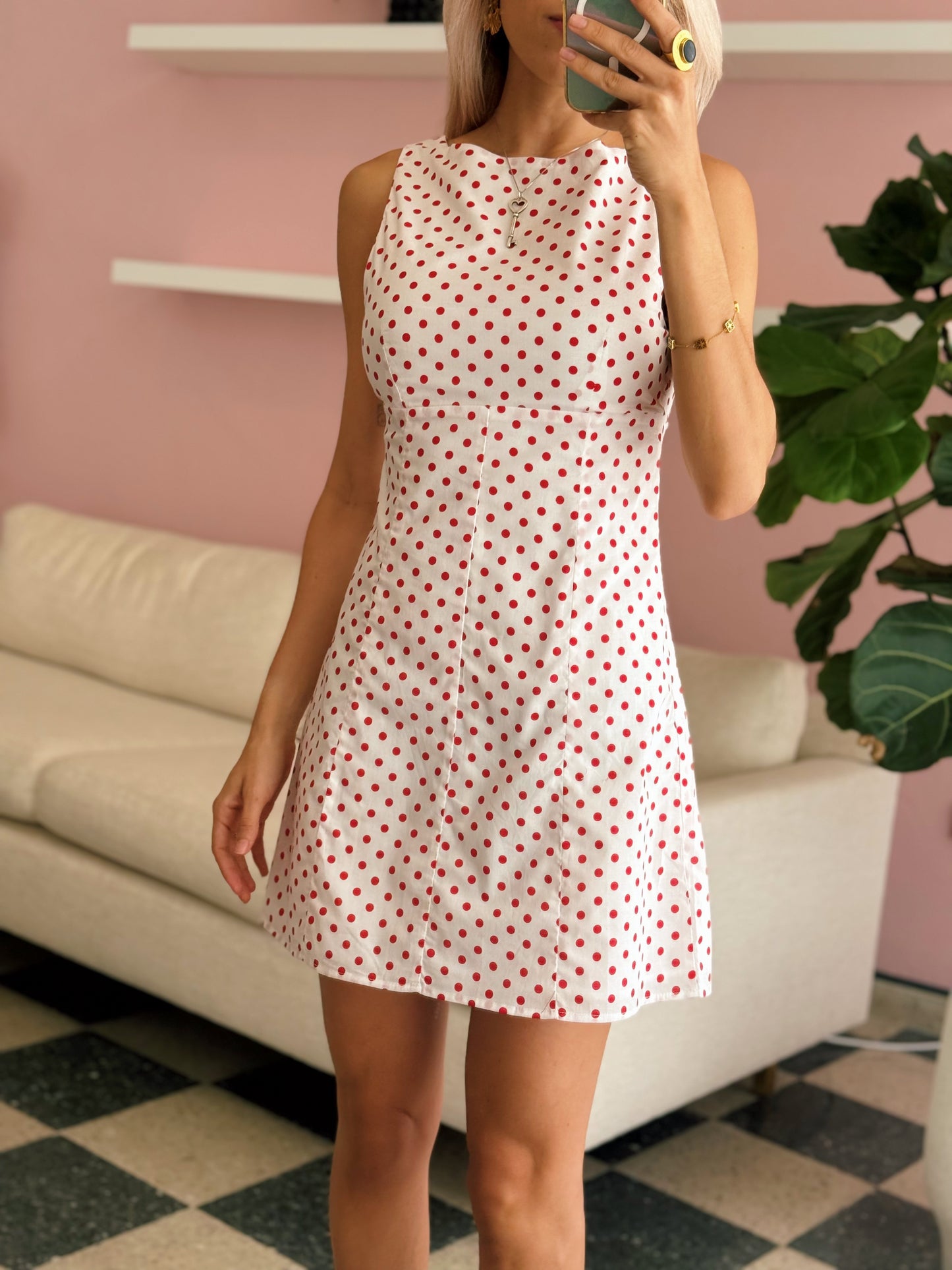 Boat Neck Polka Dress