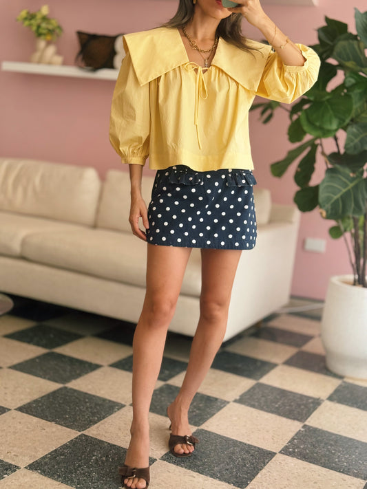 Ruffle Pocket Denim Skort