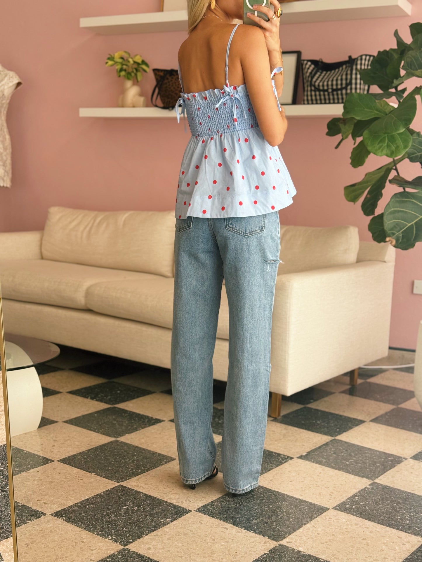 Polka Dot Smocked Cami Top