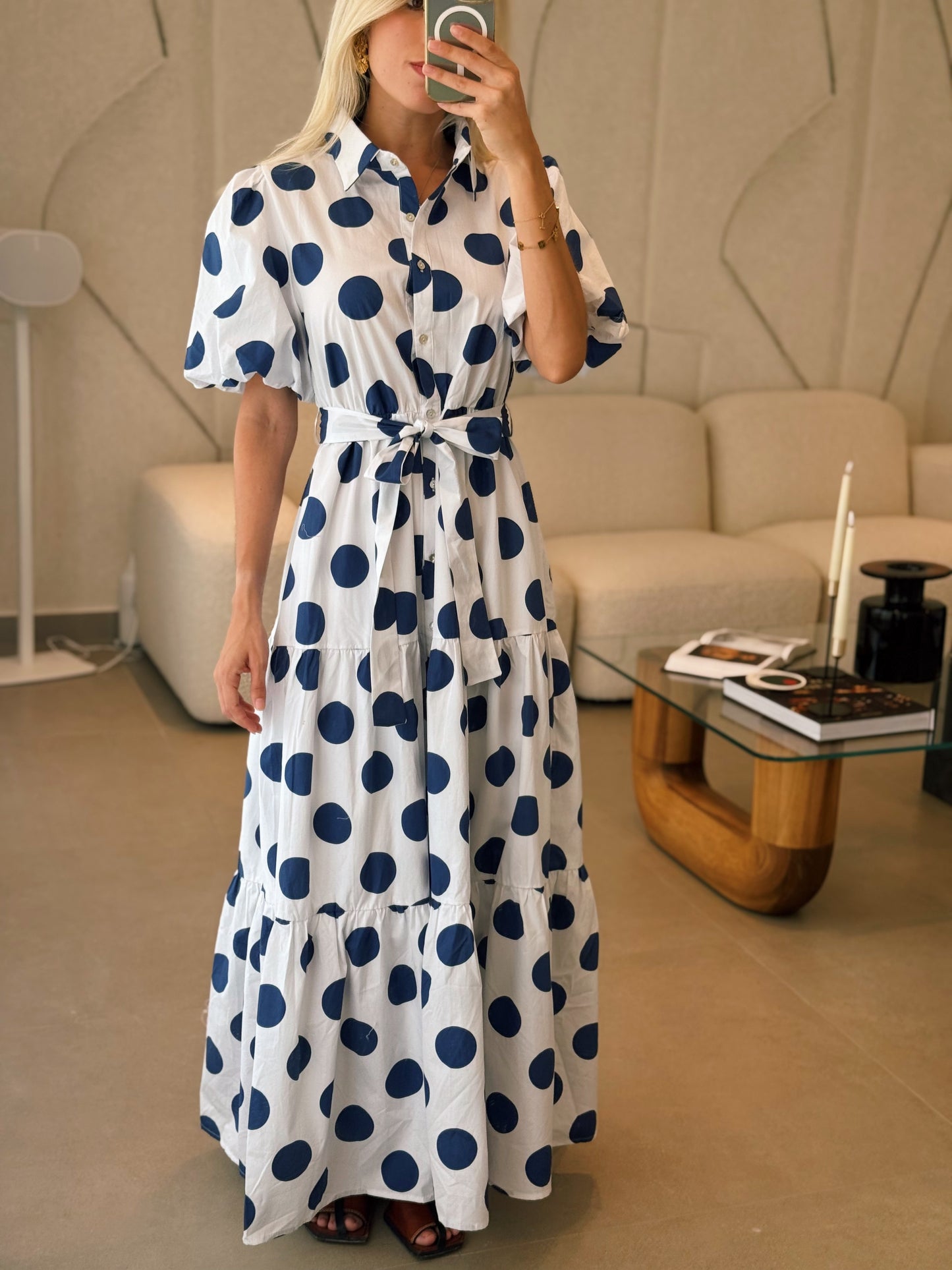 Navy Polka Dot Maxi Dress