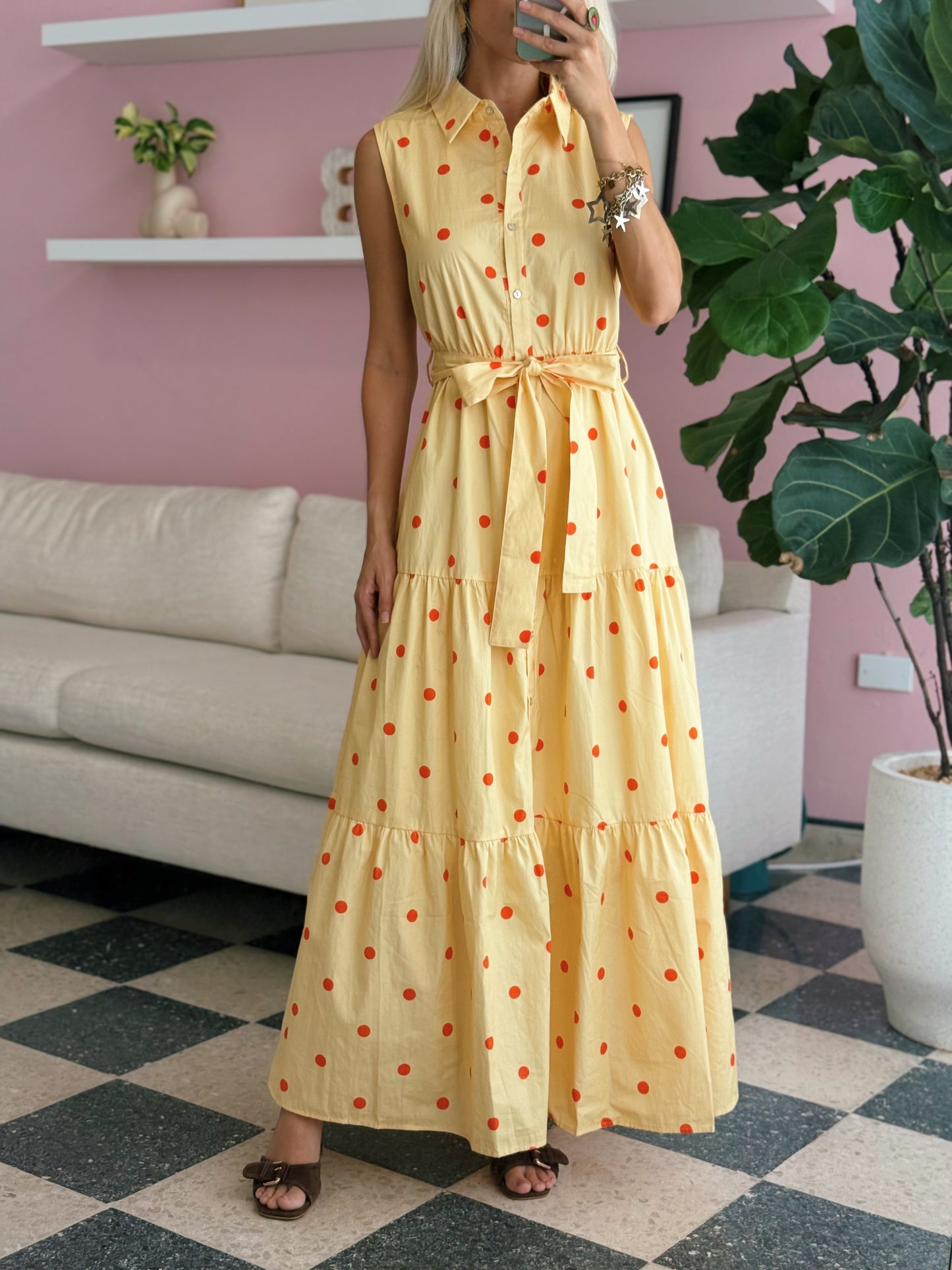 Yellow Orange Polka Maxi Dress