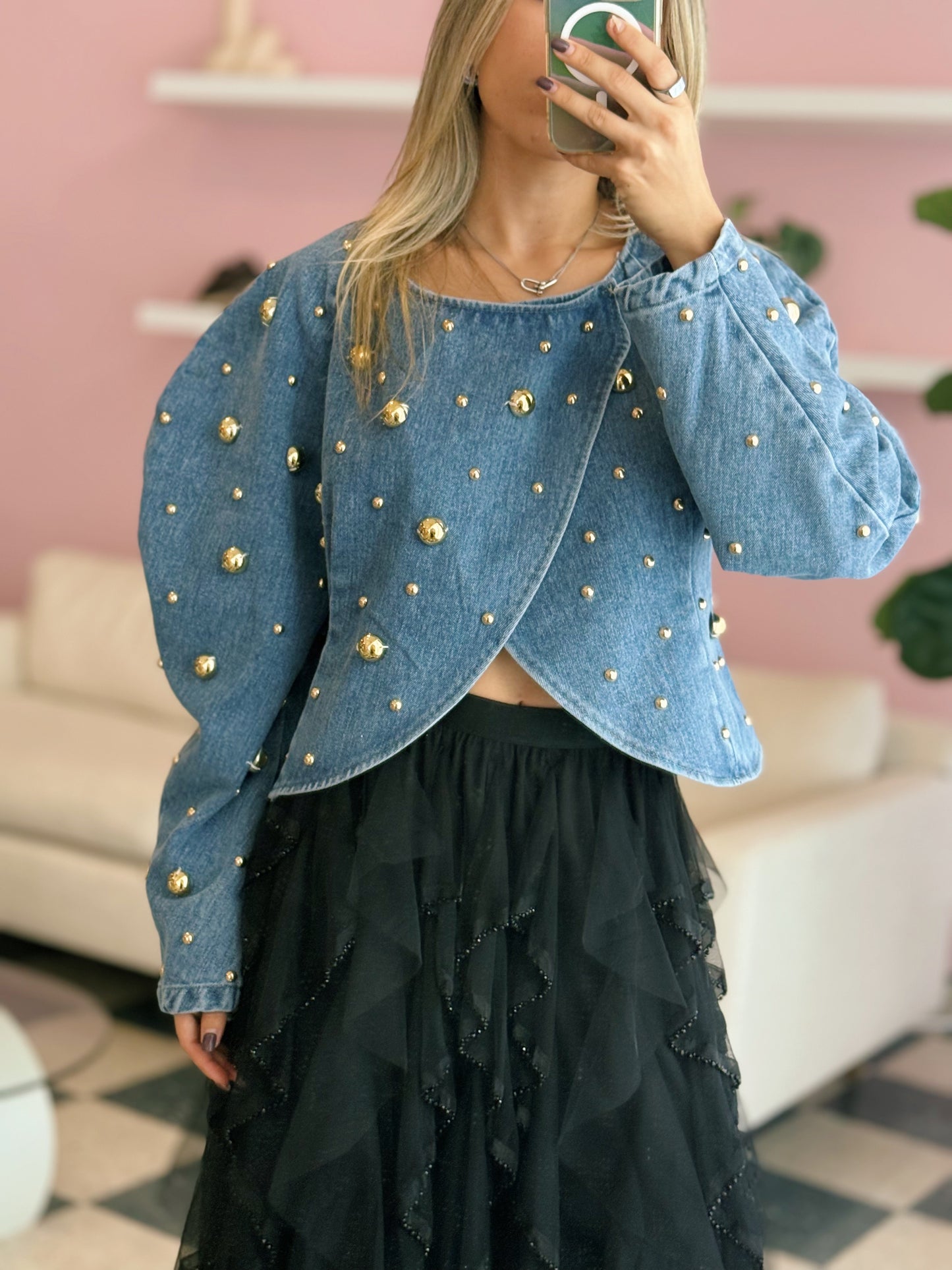 Studded Denim One Size Top