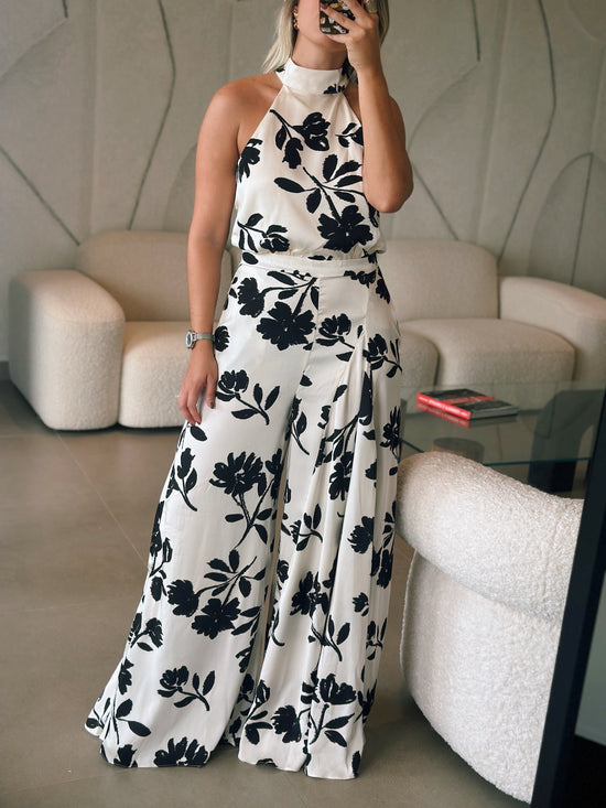 White & Black Floral Jumpsuit