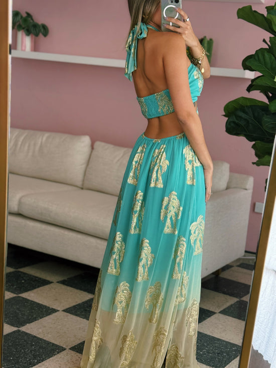 Blue Palm Maxi Dress - Made in India