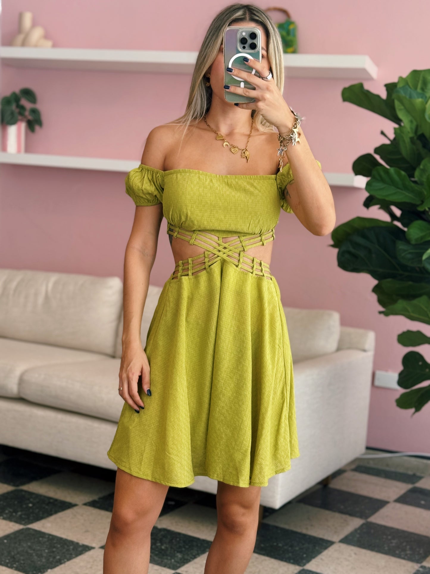 Green Cutout Mini Dress