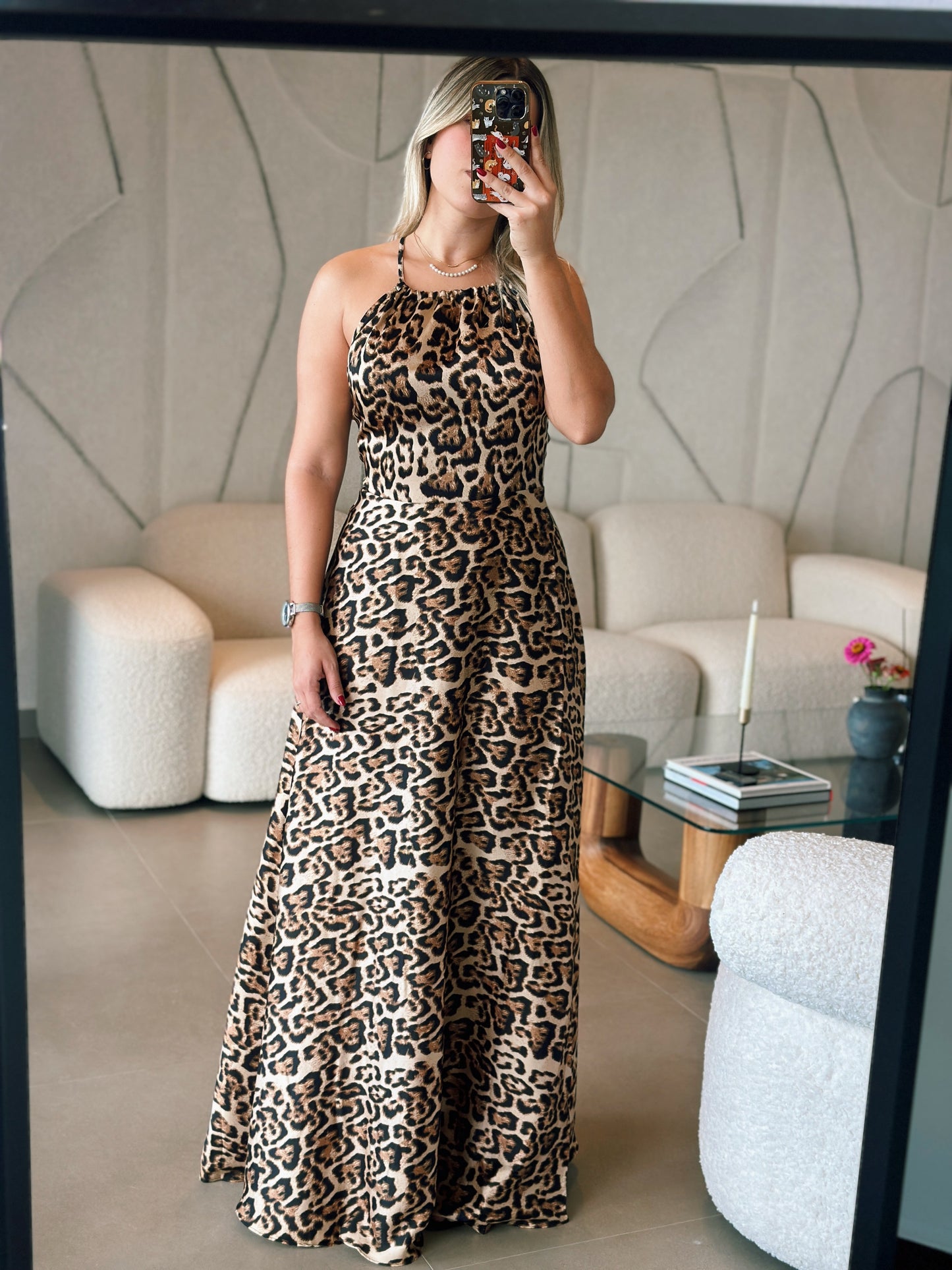 Leopard Satin Maxi Dress