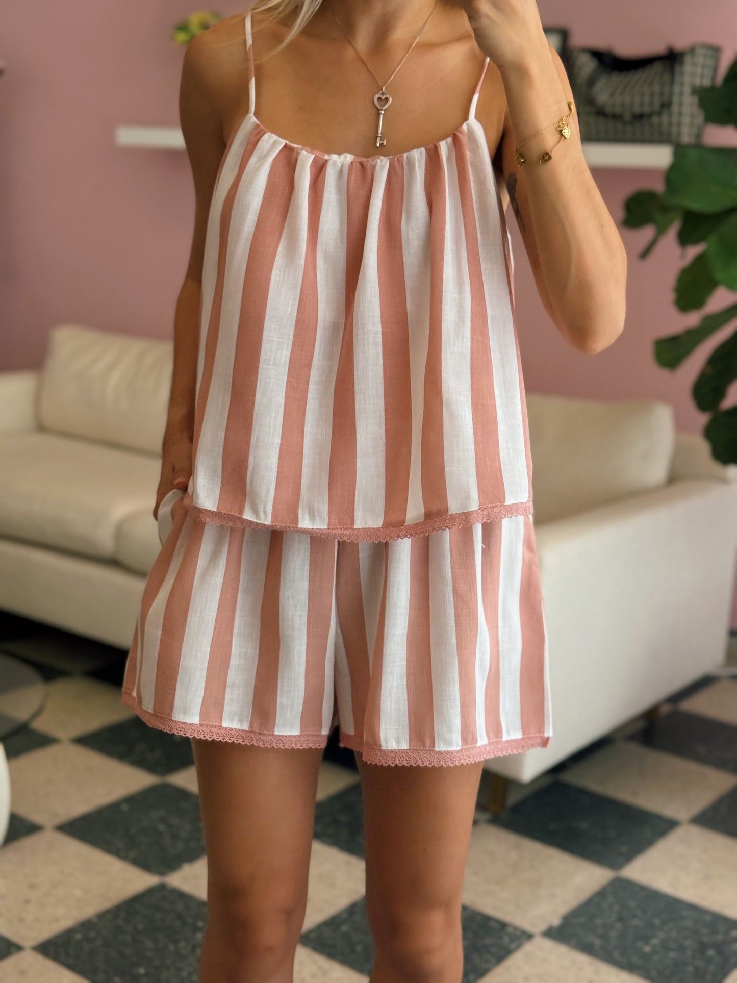 Pink Stripes Short Set