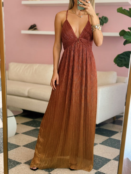 Rust Pleated Maxi Dress