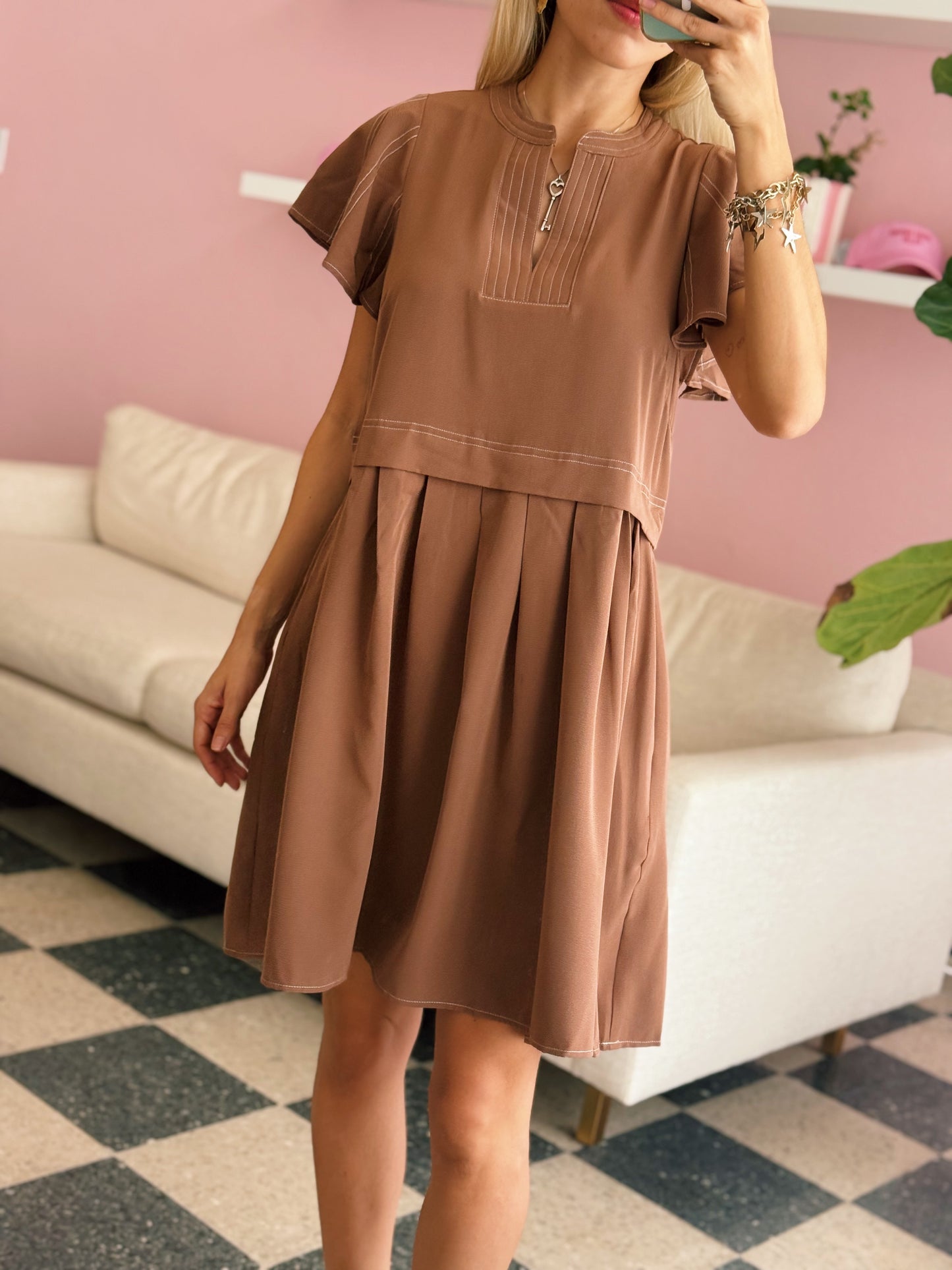 Mocha Flutter Sleeve Dress