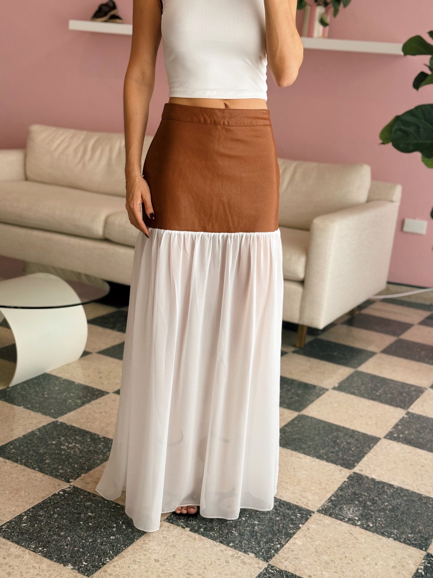 Leather Mixed Media Skirt