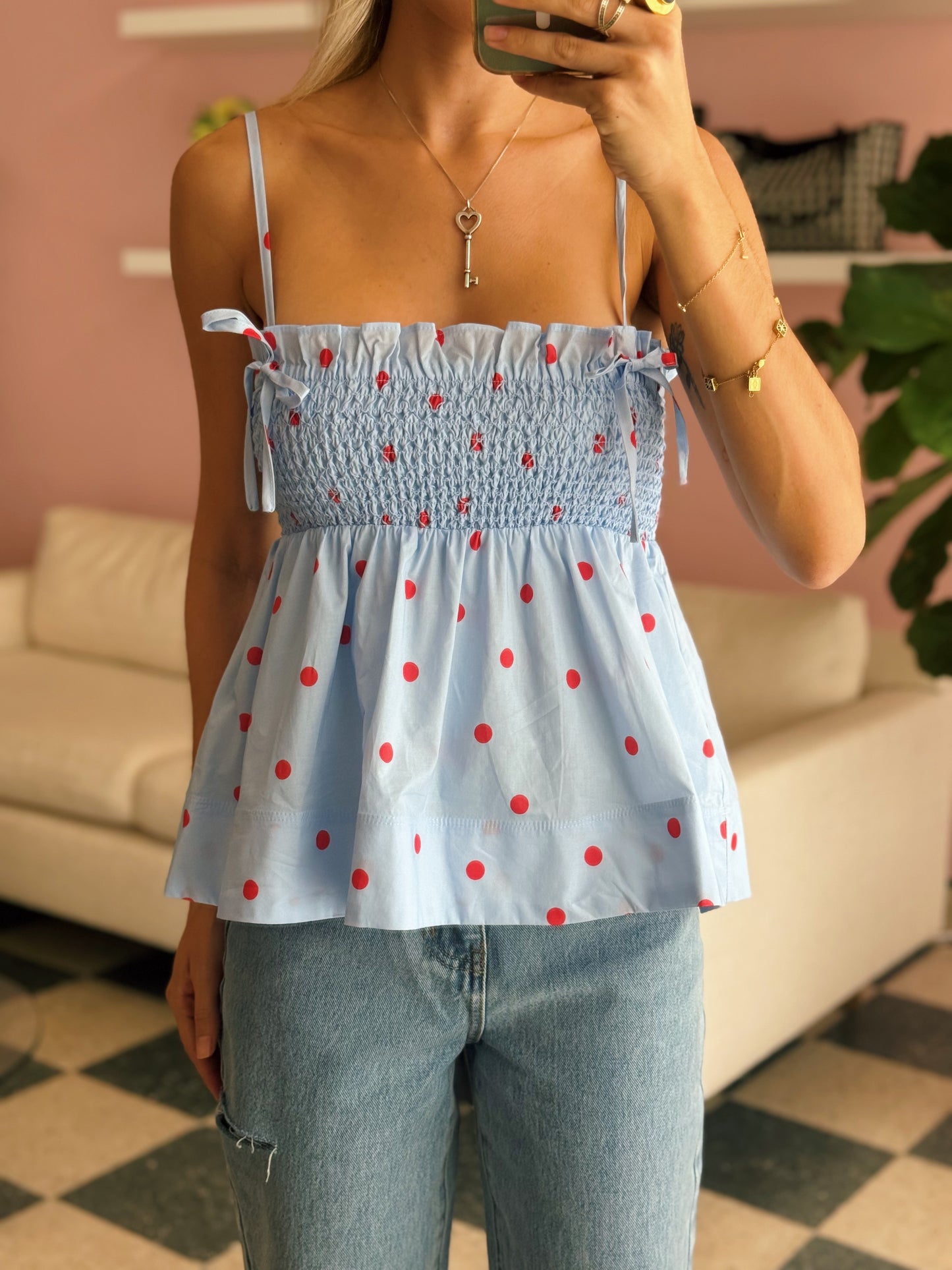 Polka Dot Smocked Cami Top