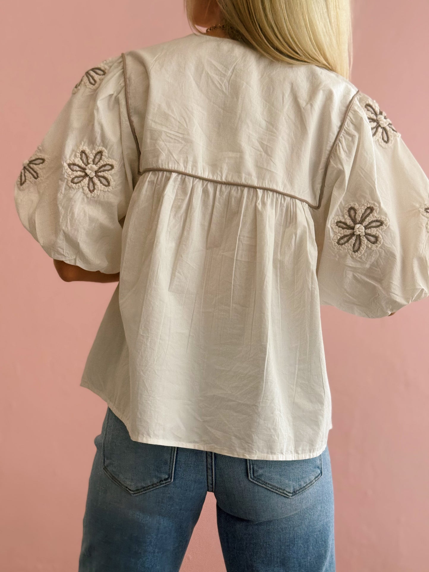 White Embroidered Floral Top