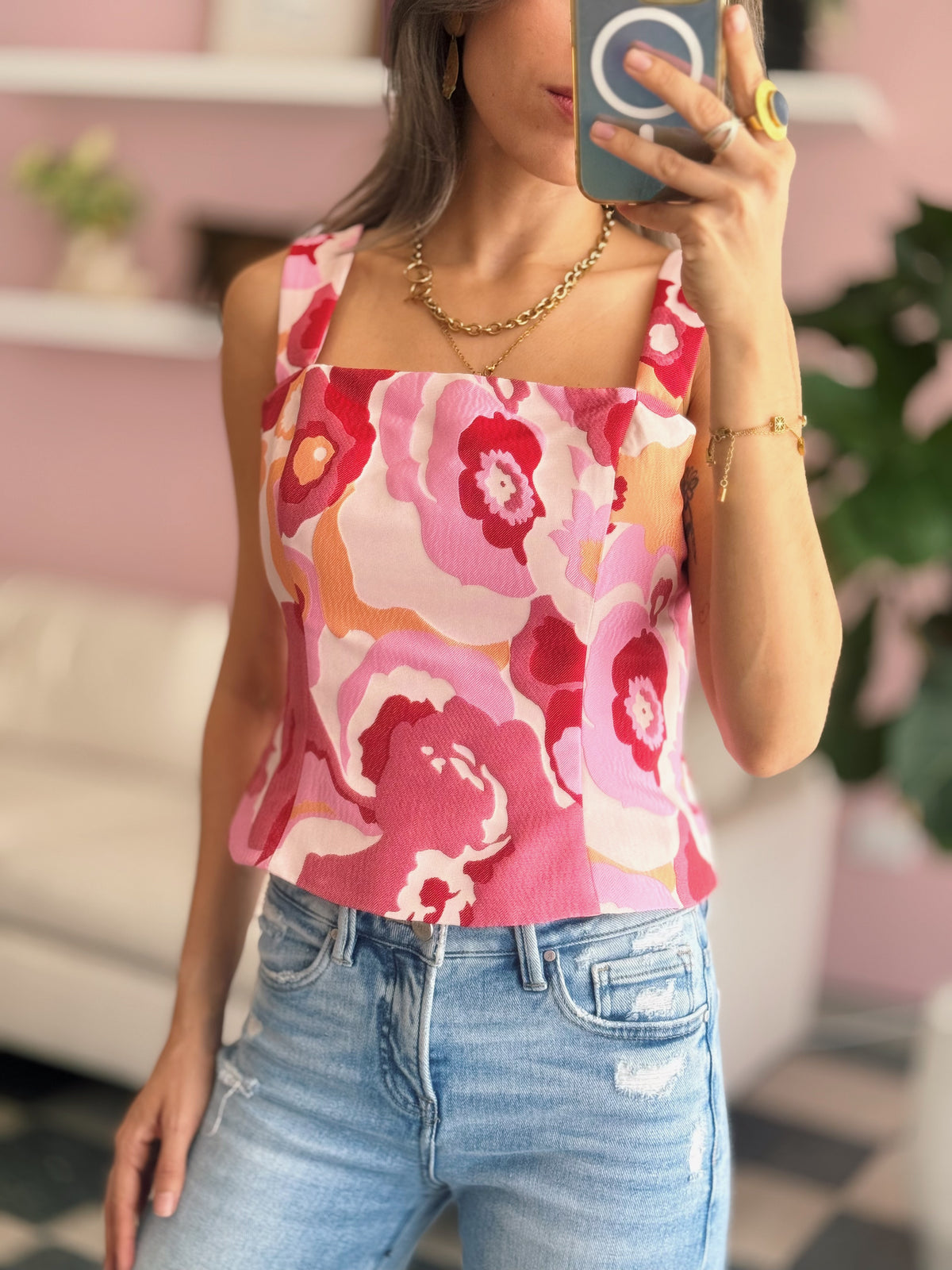 Pink Jacquard Top