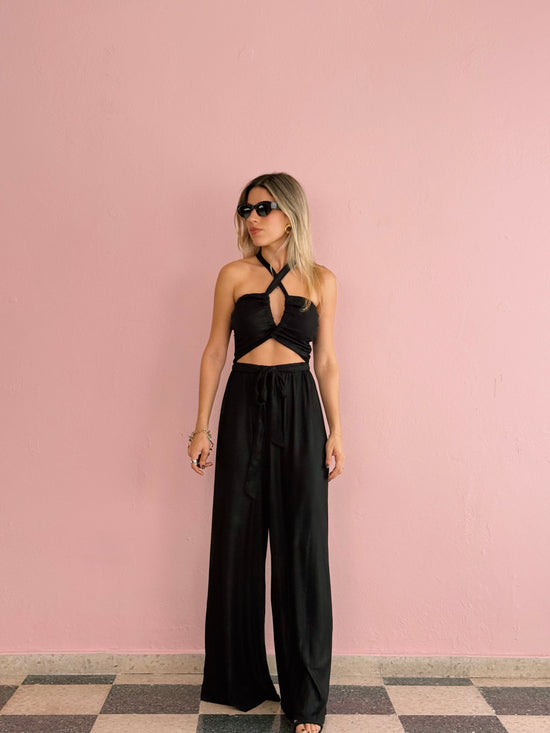 Shiny Black Cut Out Jumpsuit