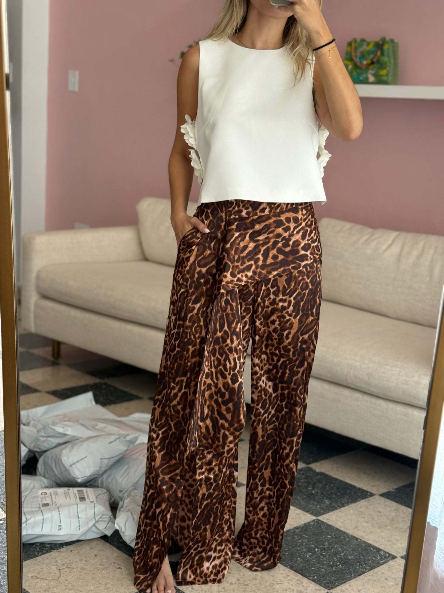 Asymmetrical Leopard Pants