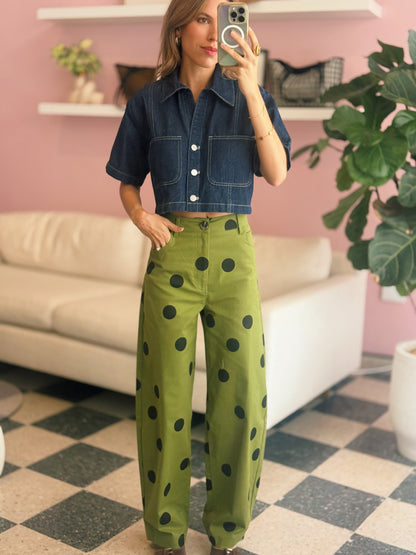 Green Barrel Polka Dot Pants