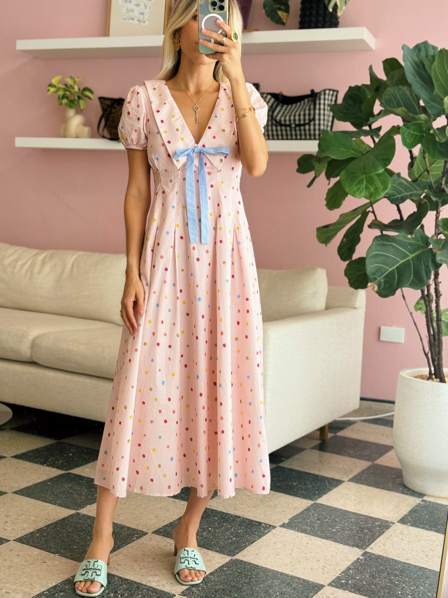 Polka Dot Collar Midi Dress