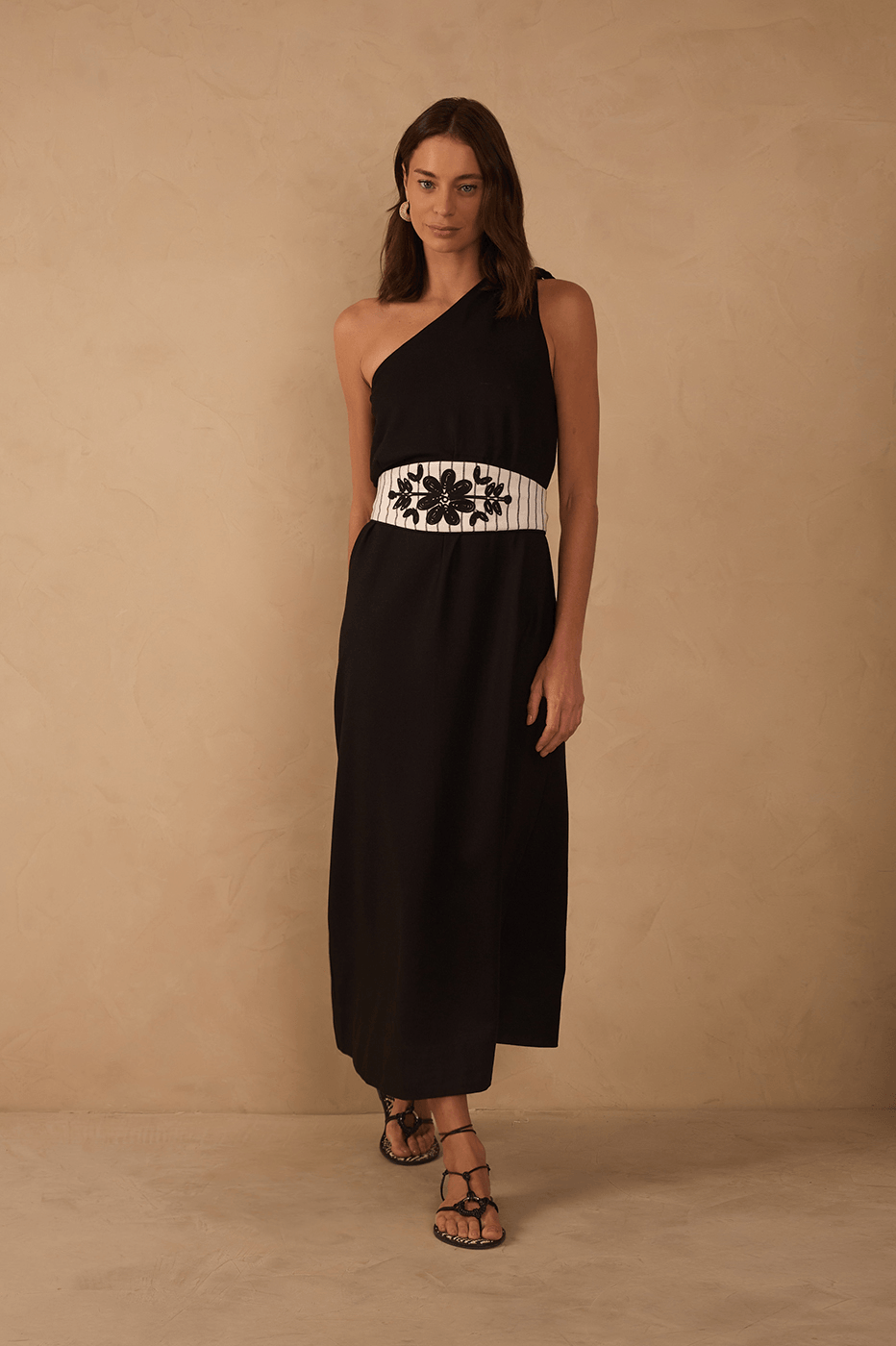 Black Embroidered Belt Dress - Dress To