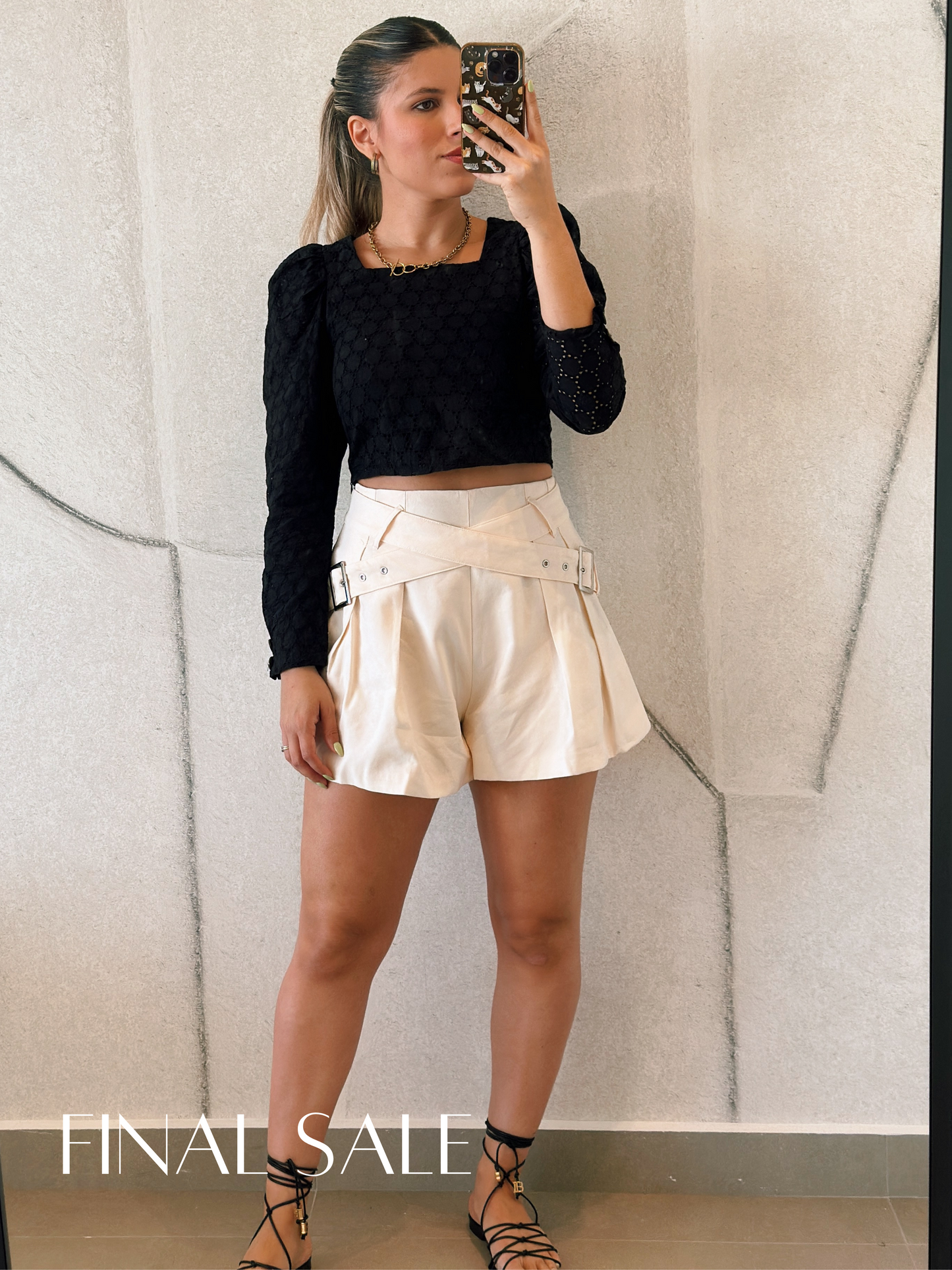 Ivory Cross Belted Shorts