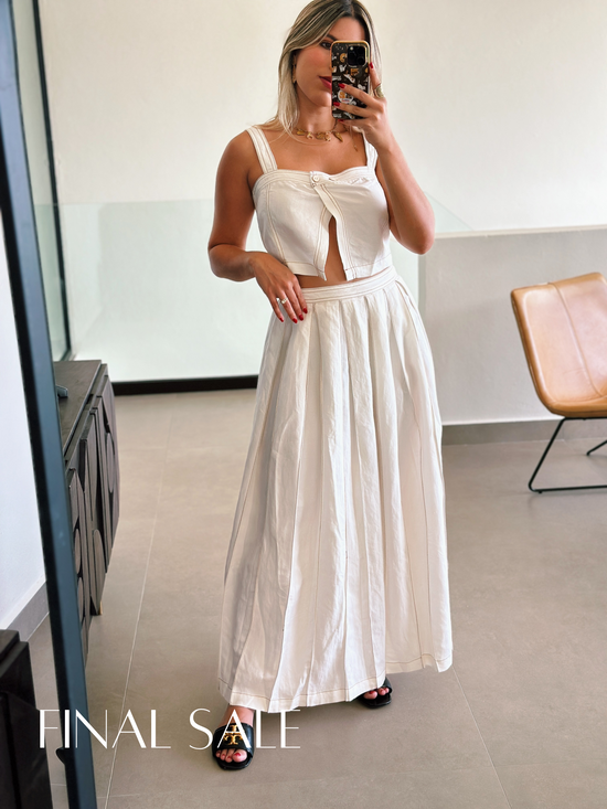 White Linen Top & Skirt Set