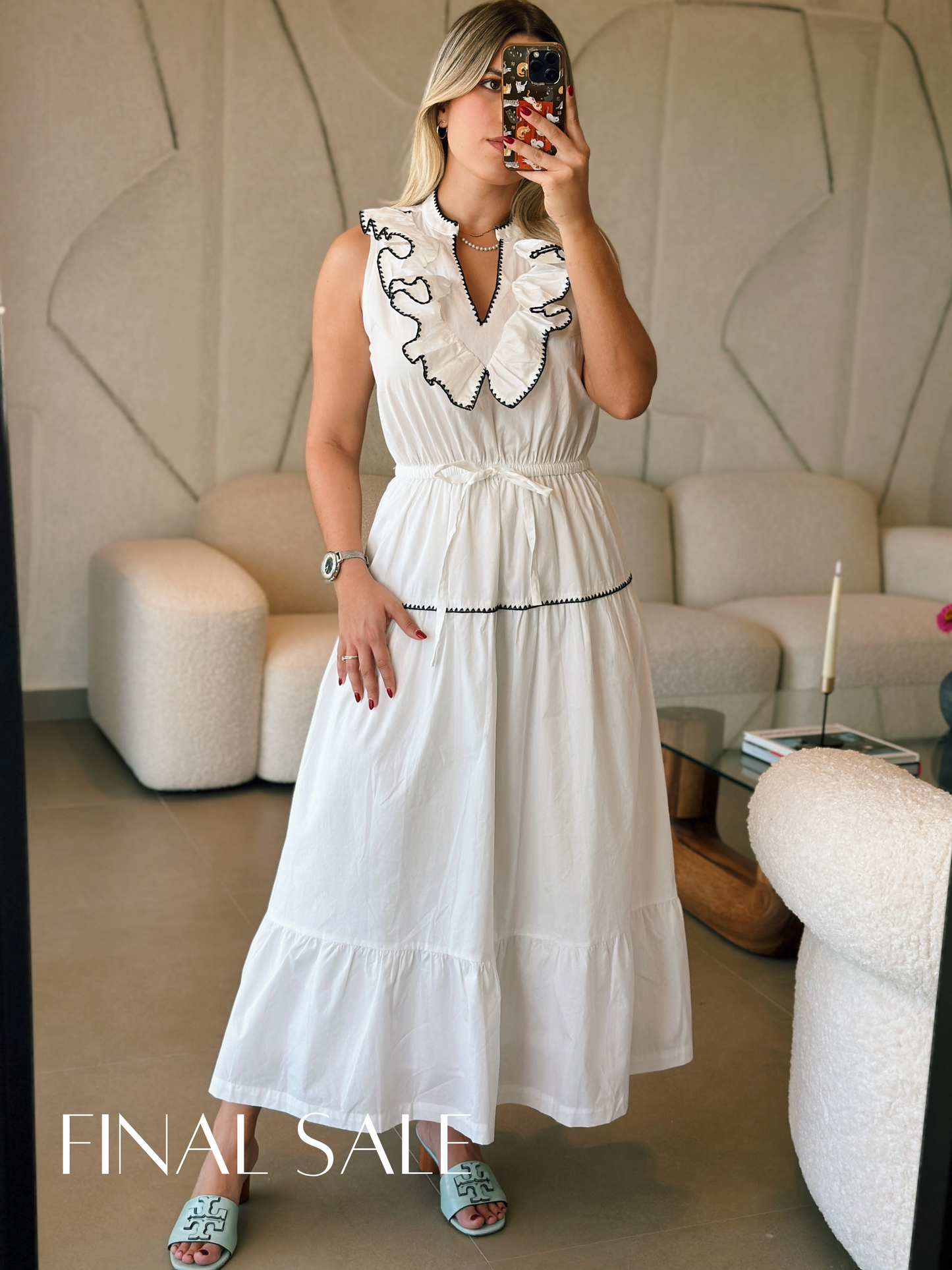 White Ruffled Midi Dress