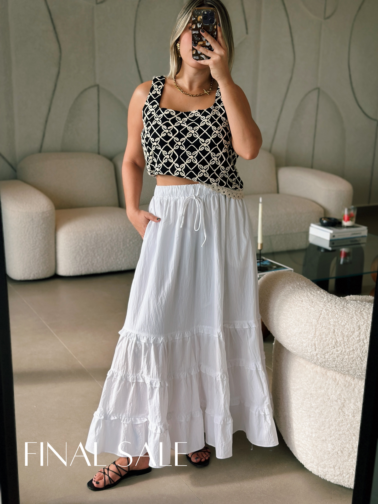 Elastic Waist White Skirt