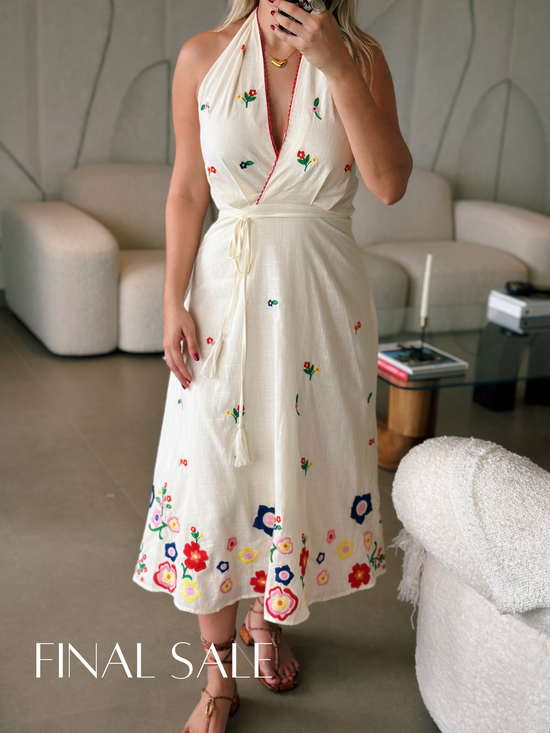 Halter Embroidered Midi Dress