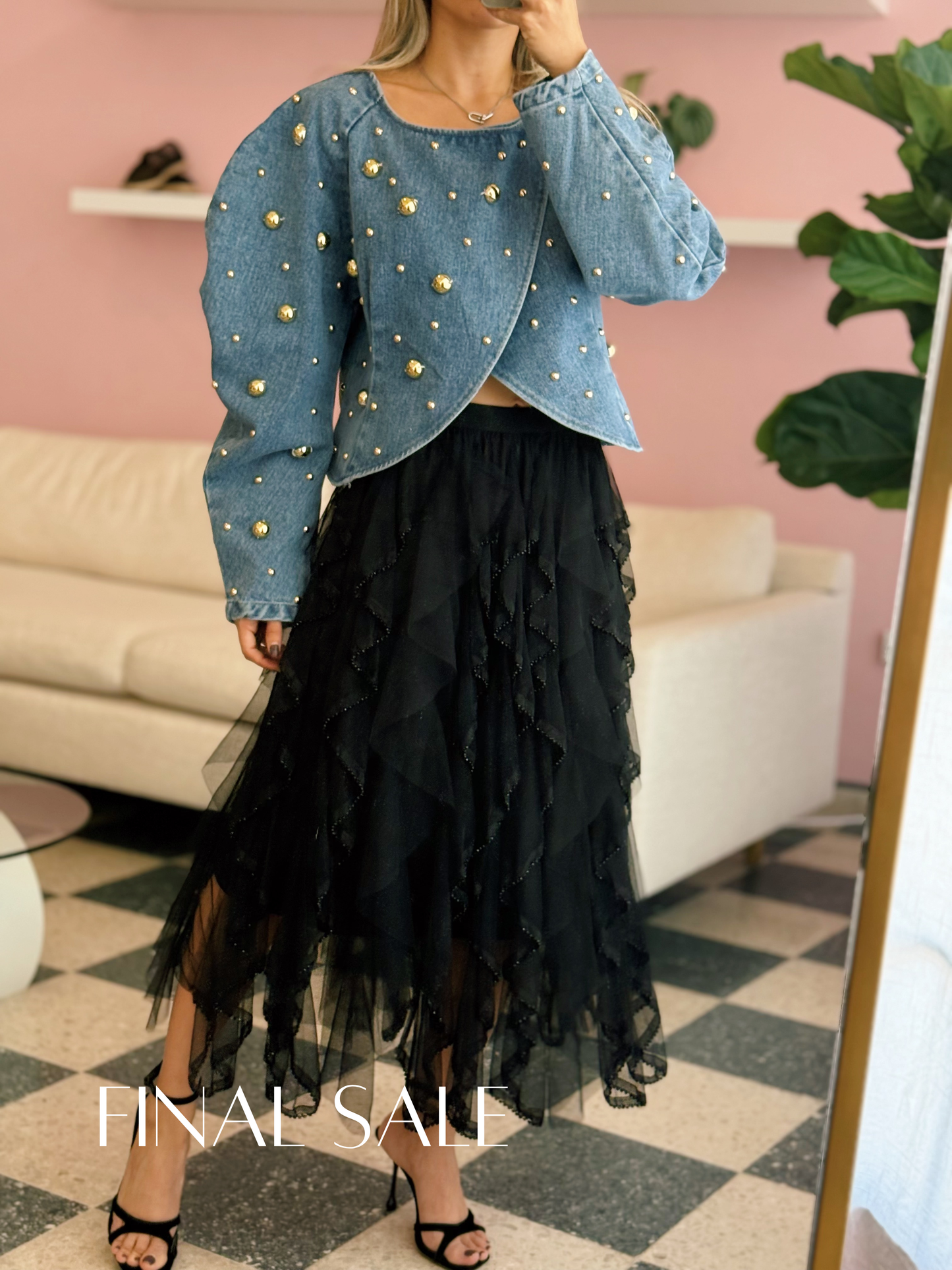 Studded Denim One Size Top