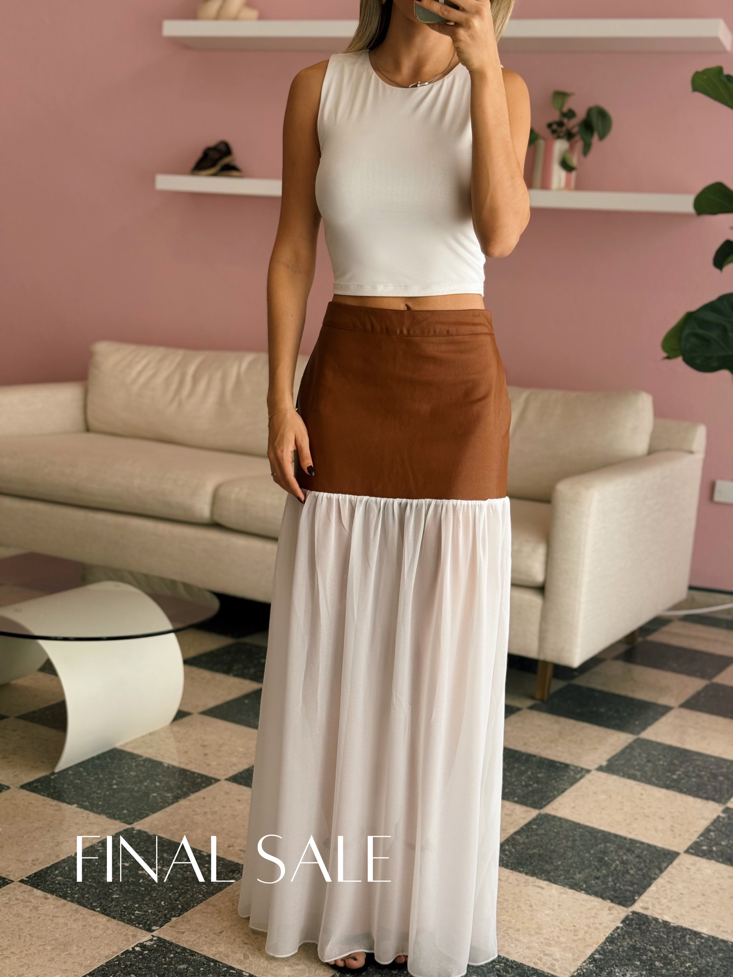 Leather Mixed Media Skirt