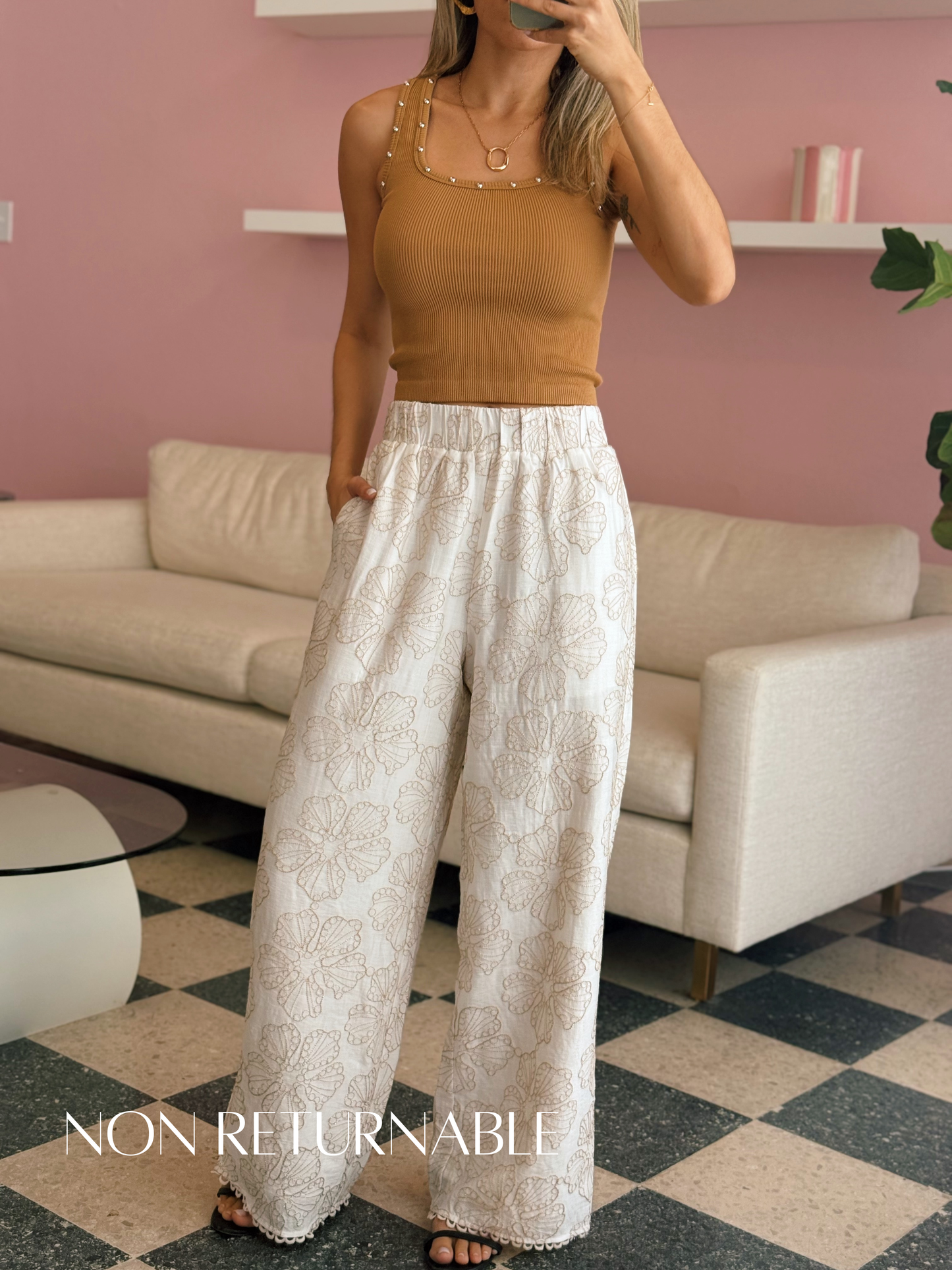 Embroidered White Pants