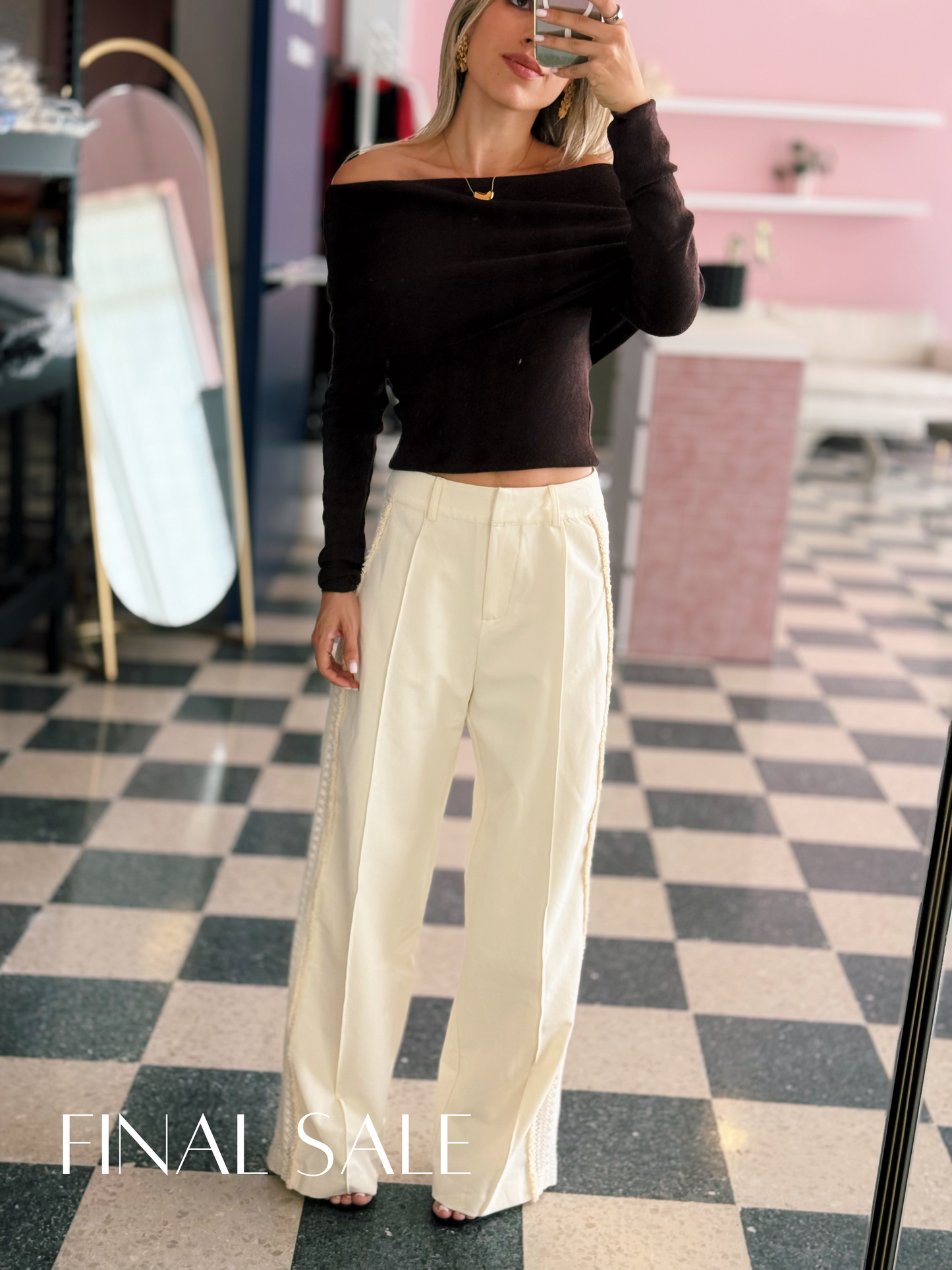 Ivory Side Crochet Trousers
