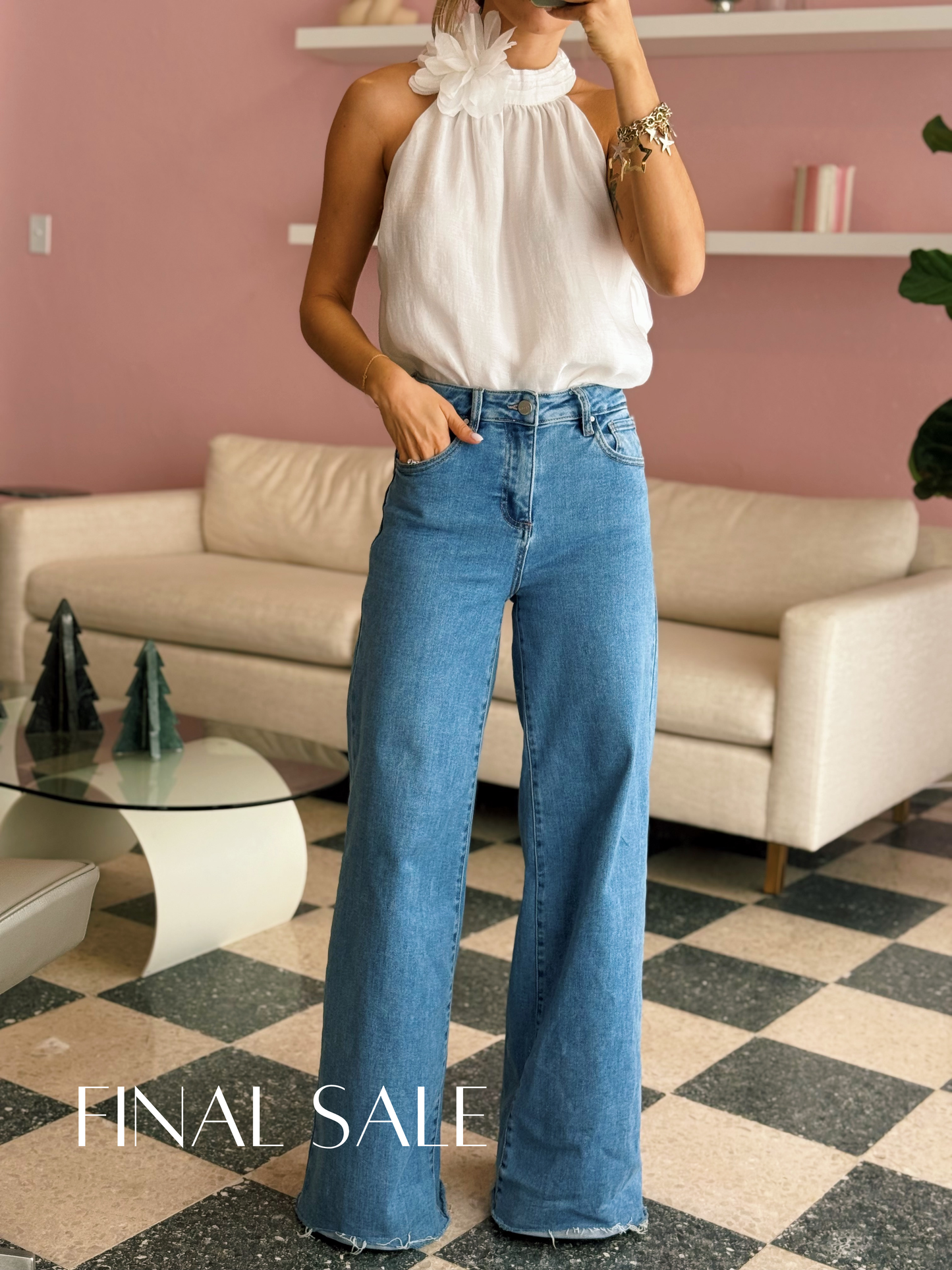 White Floral Neck Blouse