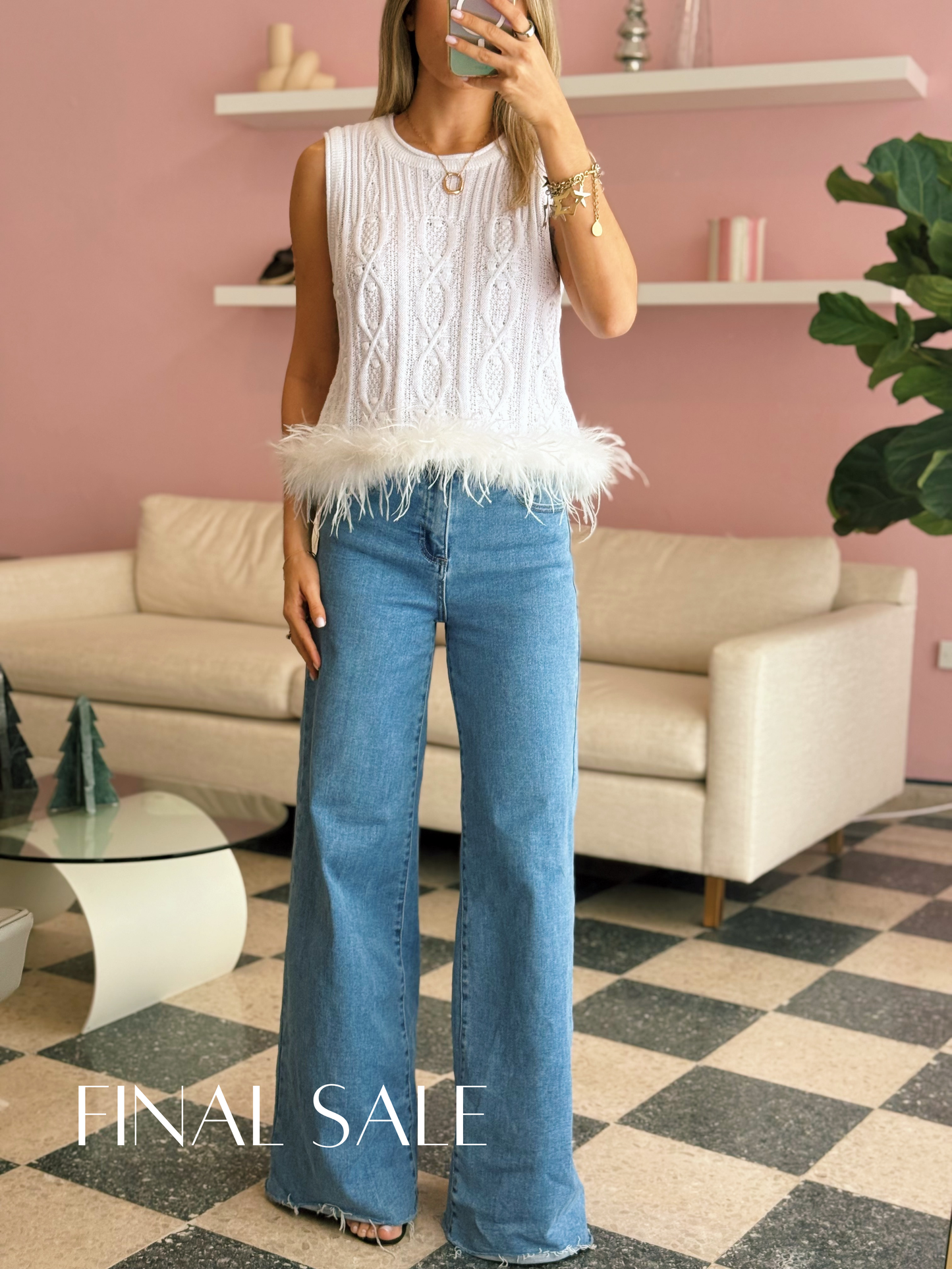 White Feather Knitted Top