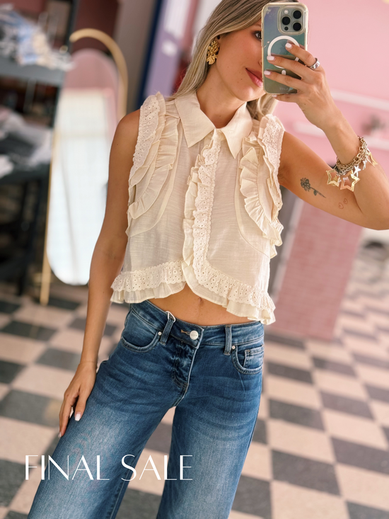 Linen Blend Eyelet Top