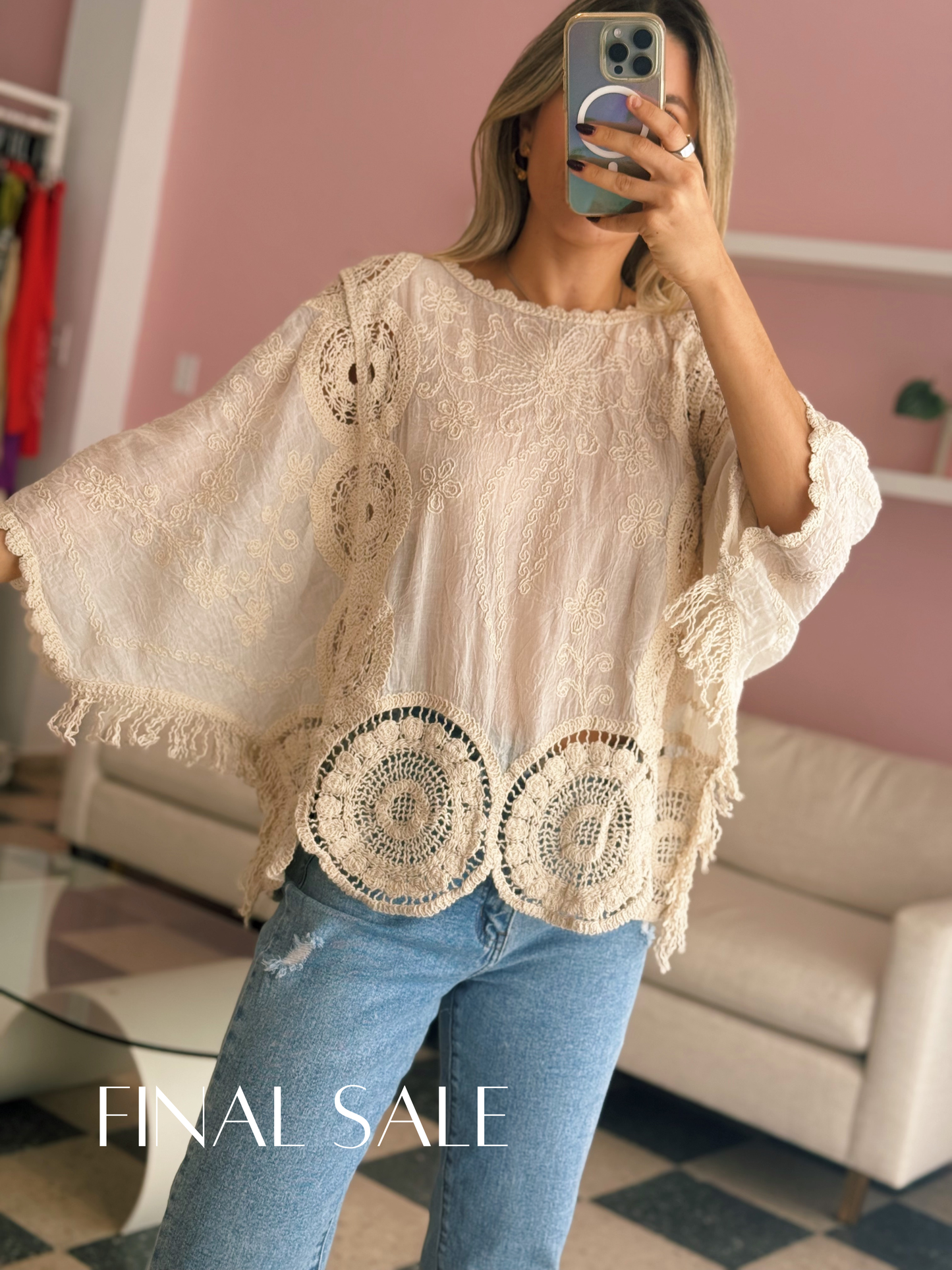 One Size Ivory Crochet Blouse
