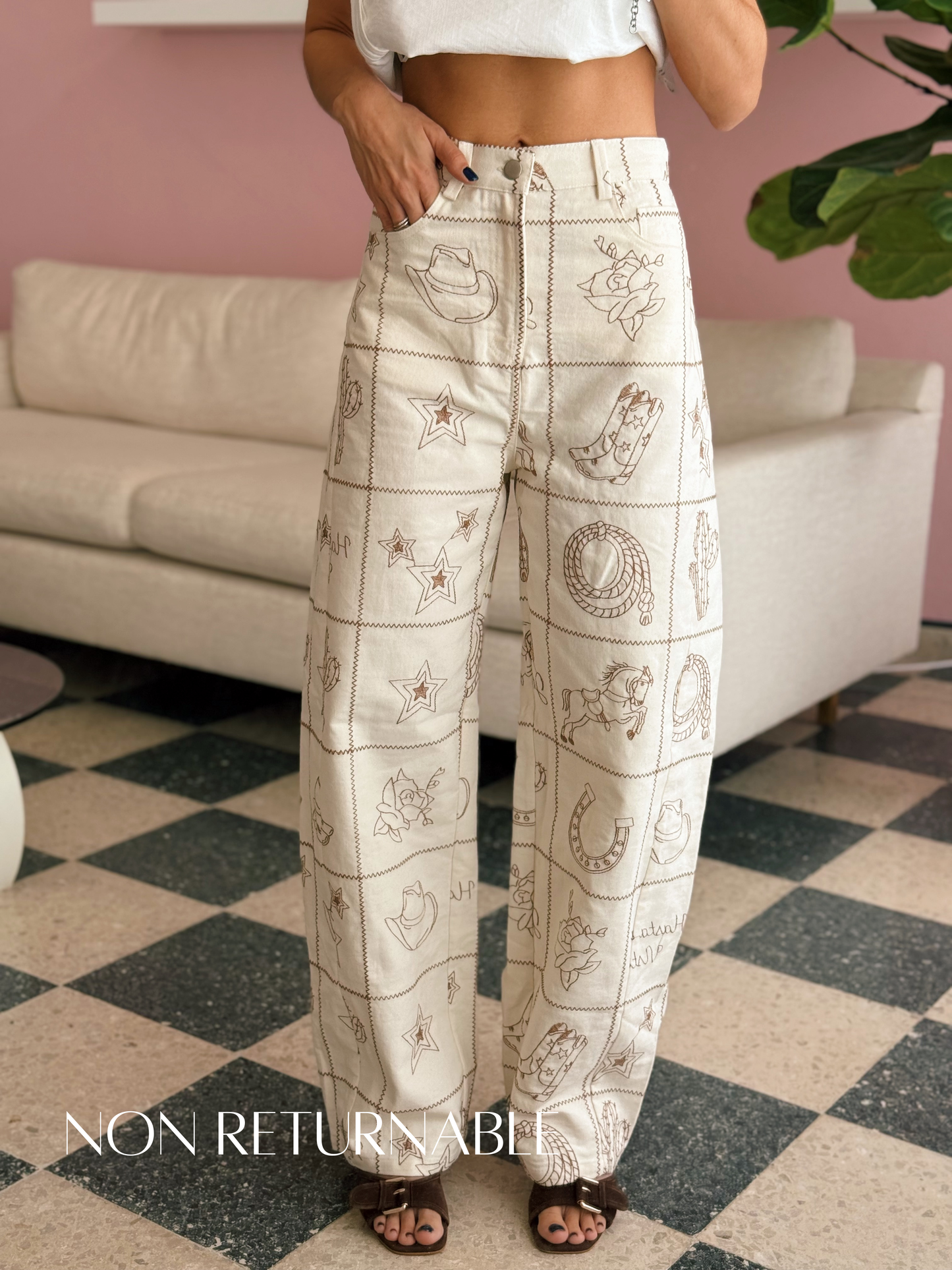 Cowboy Embroidered Barrel Pants