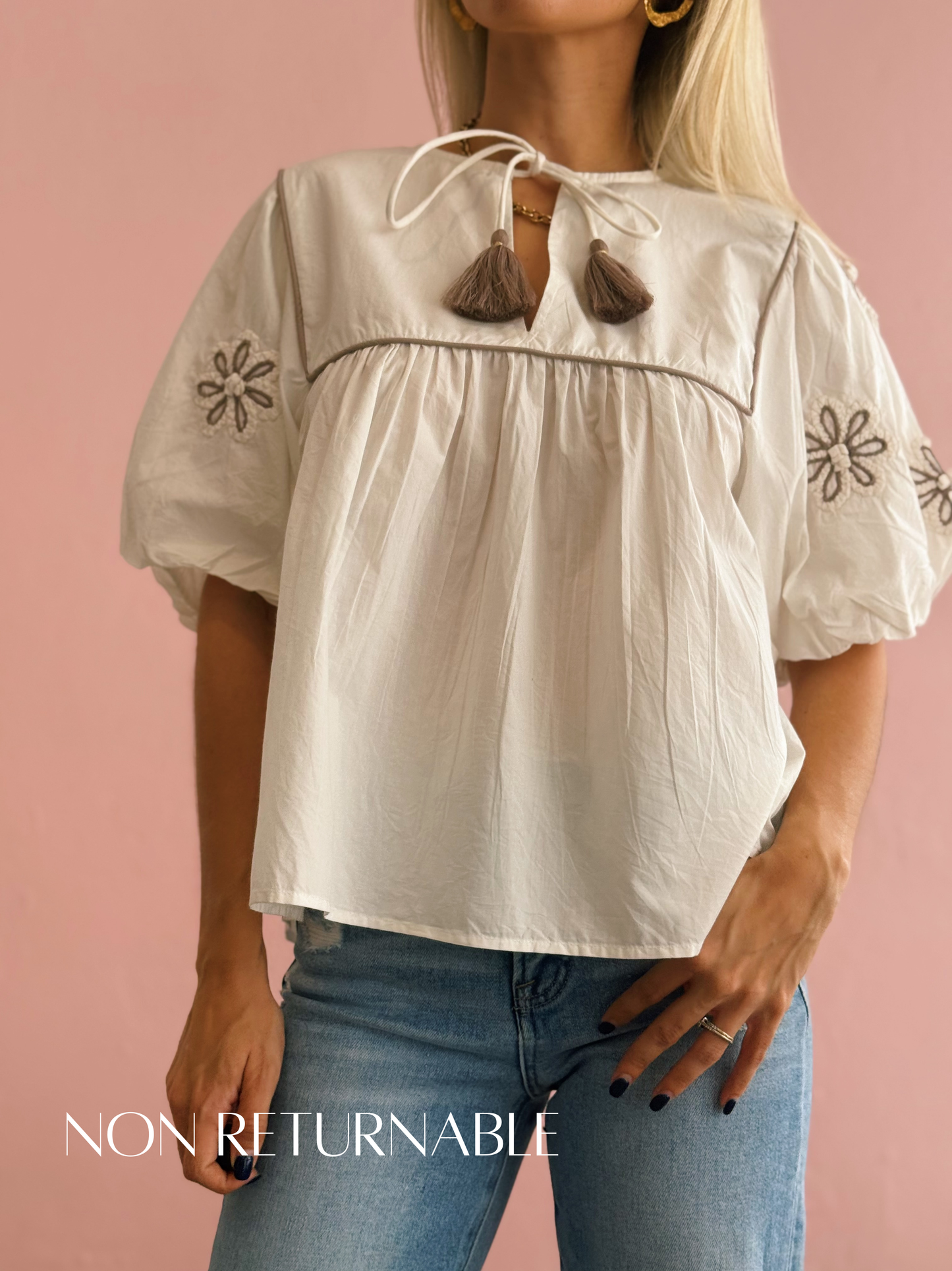 White Embroidered Floral Top