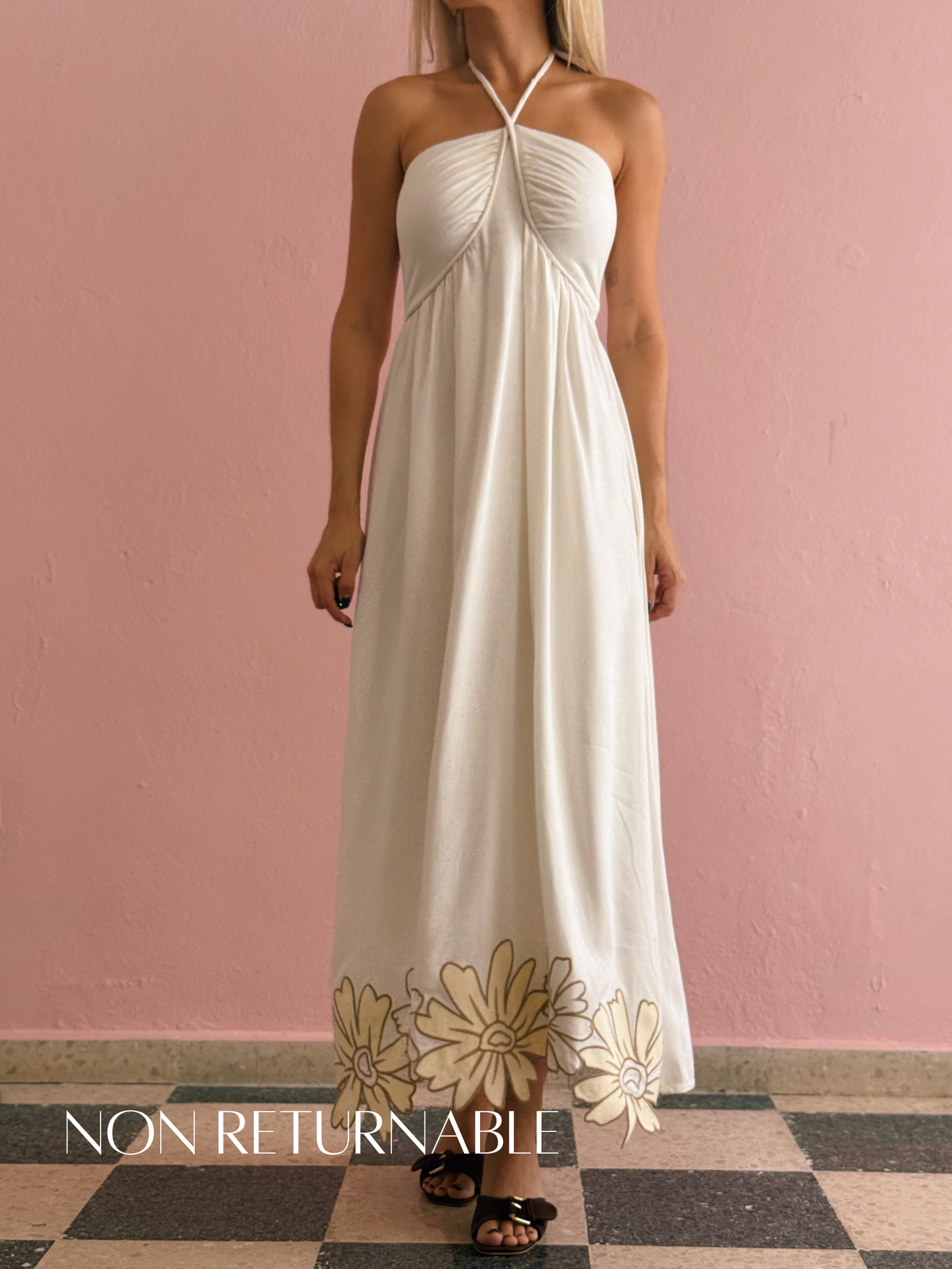Linen Embroidered Dress - Dress To