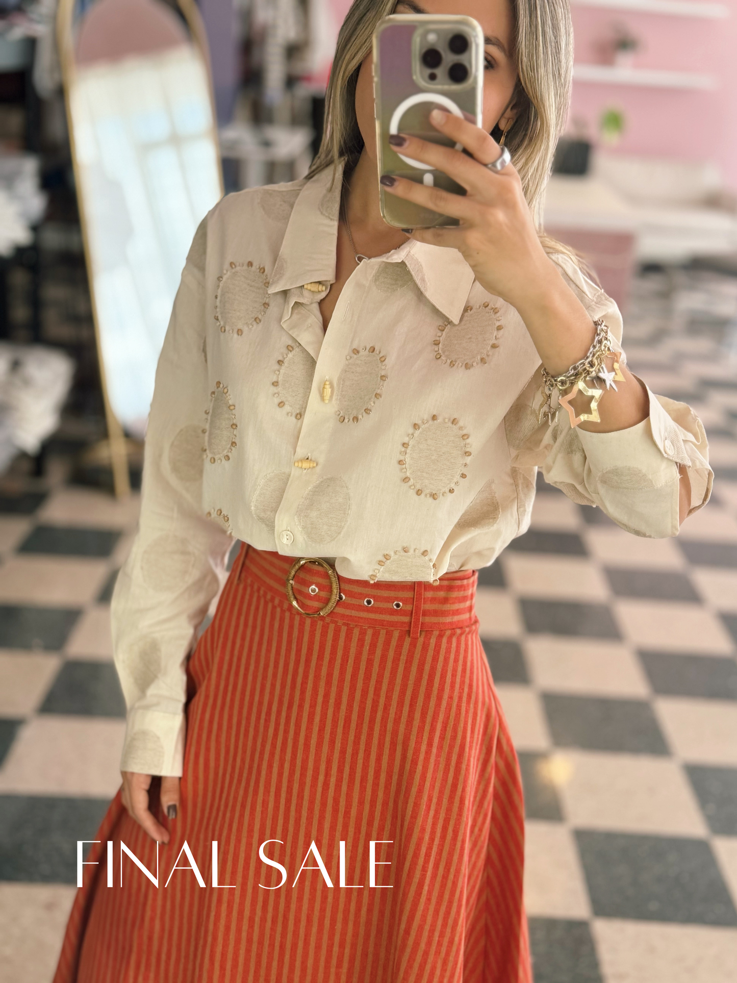 Ivory Linen Embroidered Blouse
