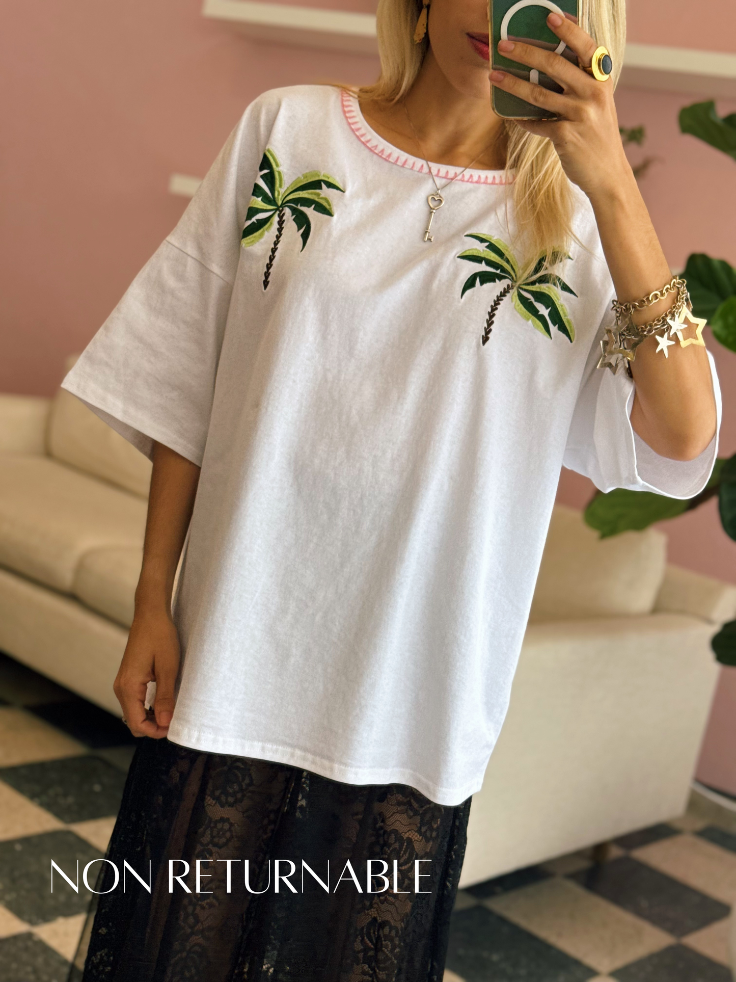 Oversized Embroidered Palm Shirt